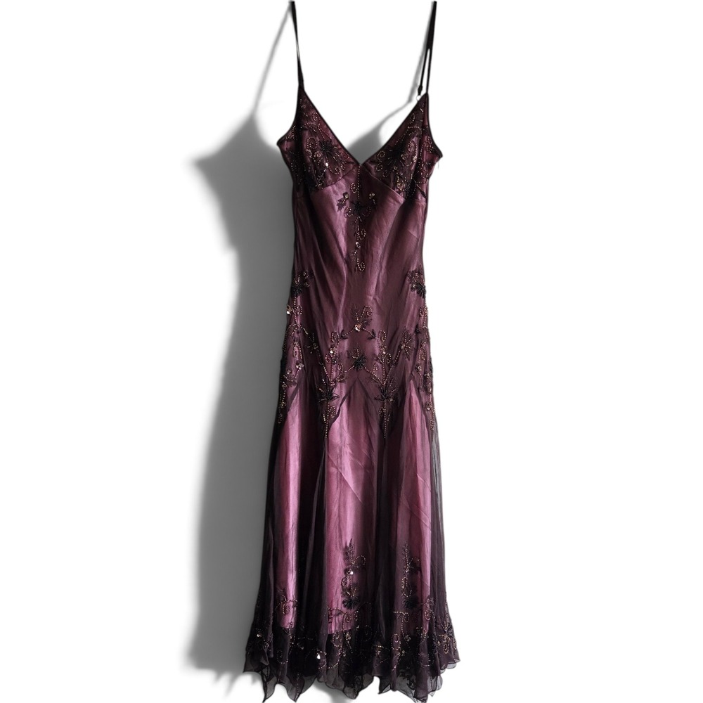 Adrianna Papell 6 Evening Dress Women Plum Brown Beaded Sequin Midi Excellent